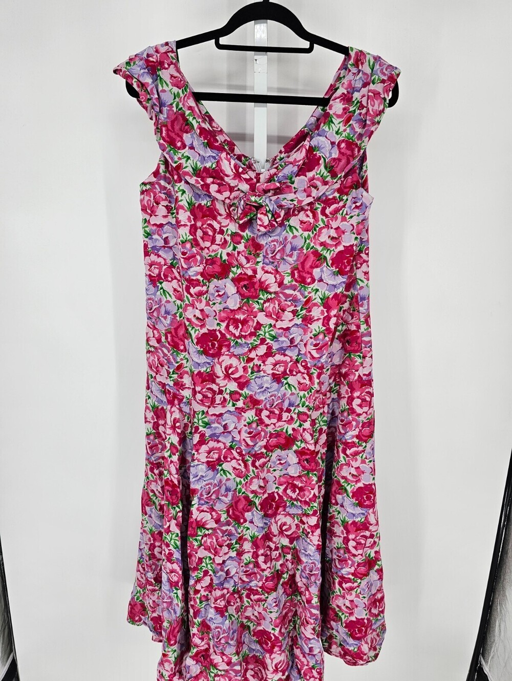 The Eagles Eye Womens Sz 12 Bright Floral Dress Midi Pink Linen Blend Vintage